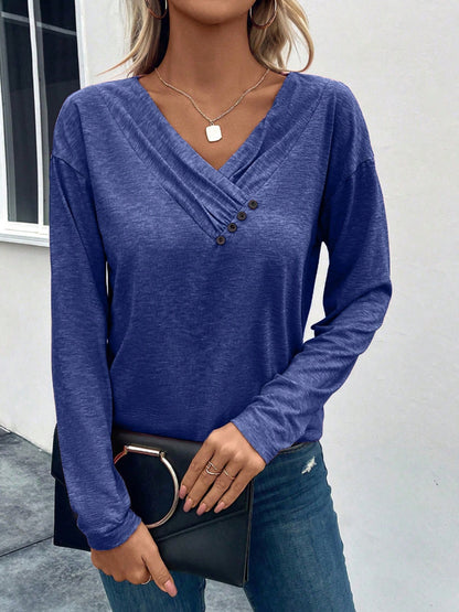 Decorative Button Long Sleeve T-Shirt