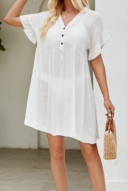 V-Neck Flounce Sleeve Cover-Up Dress