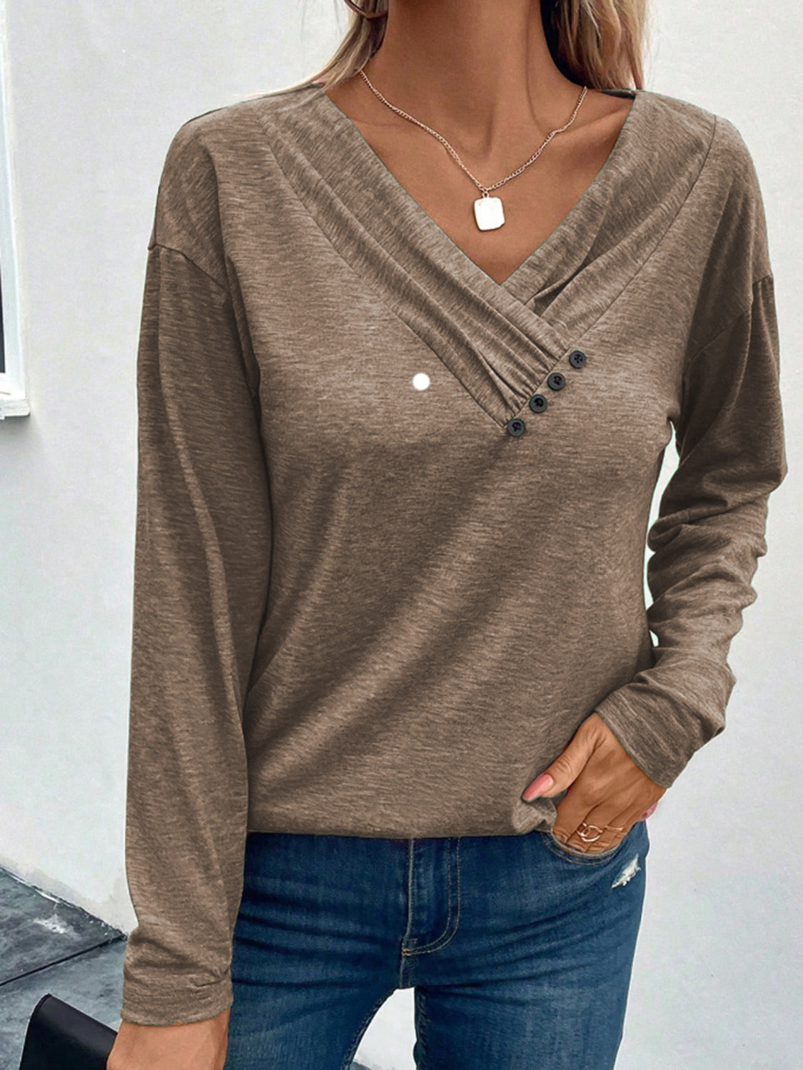 Decorative Button Long Sleeve T-Shirt