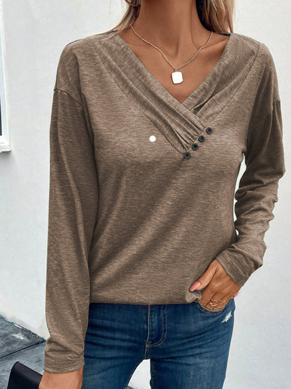 Decorative Button Long Sleeve T-Shirt