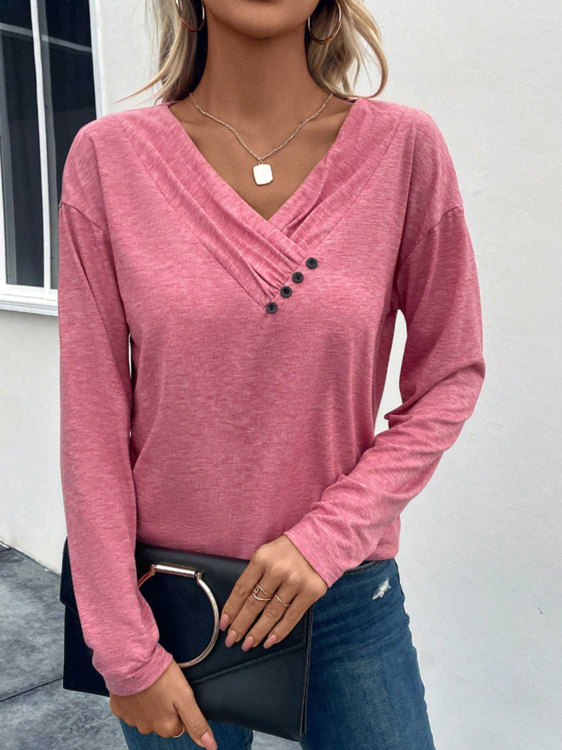 Decorative Button Long Sleeve T-Shirt