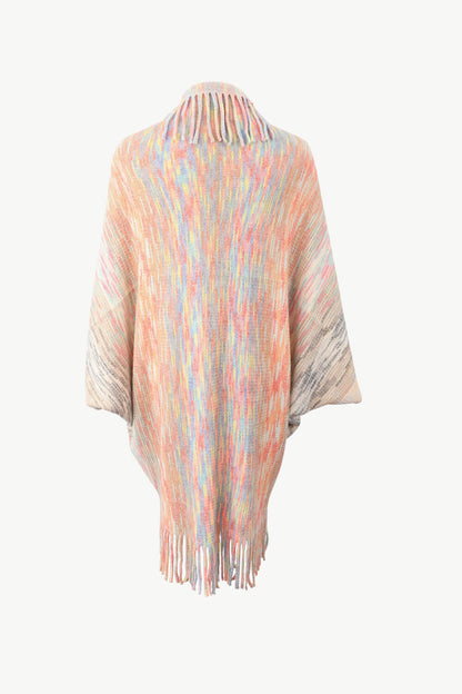 Multicolored Fringe Trim Poncho