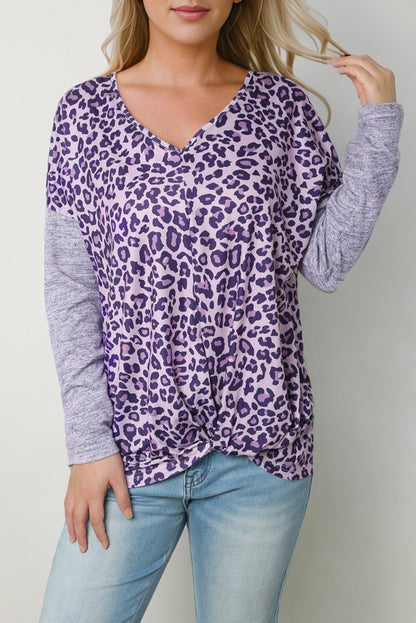 Leopard V-Neck Long Sleeve T-Shirt