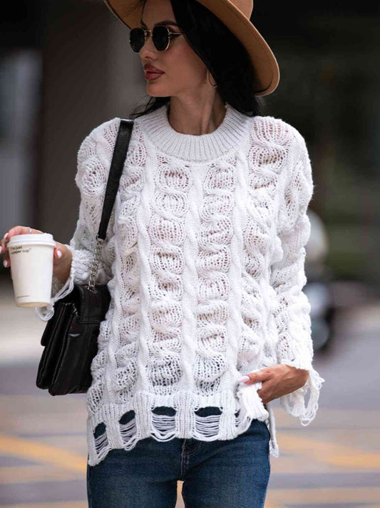 Cable-Knit Distressed Sweater