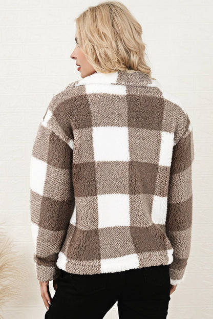 Plaid Collared Neck Drop Shoulder Jacket