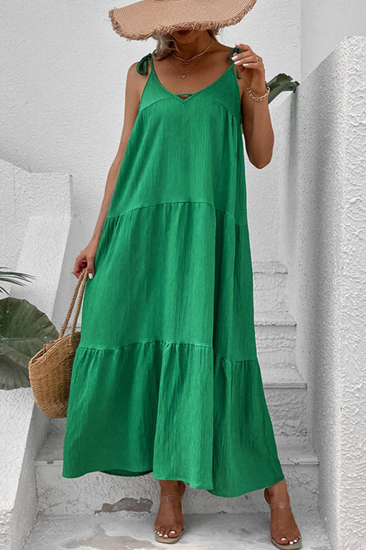 Tie-Shoulder Tiered Maxi Dress