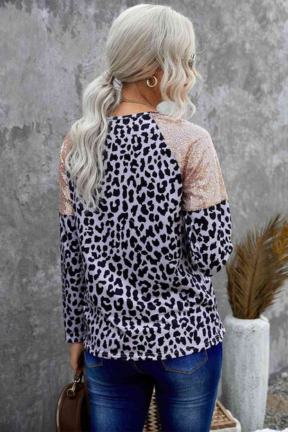 Sequin Round Neck Long Sleeve T-Shirt