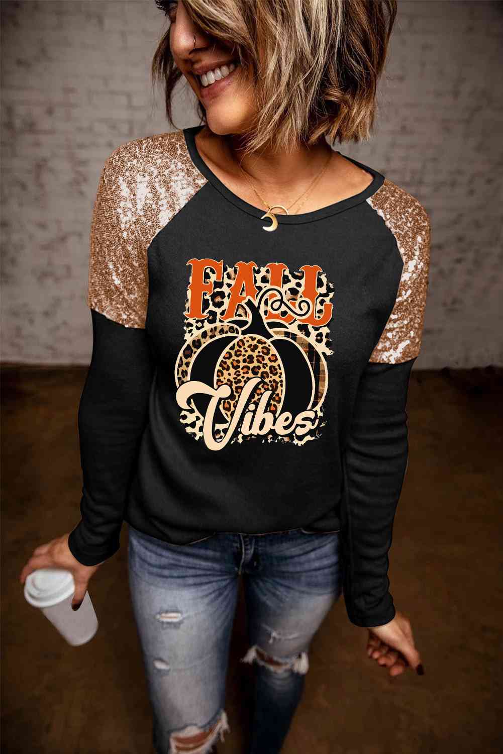 FALL VIBES Graphic Sequin T-Shirt