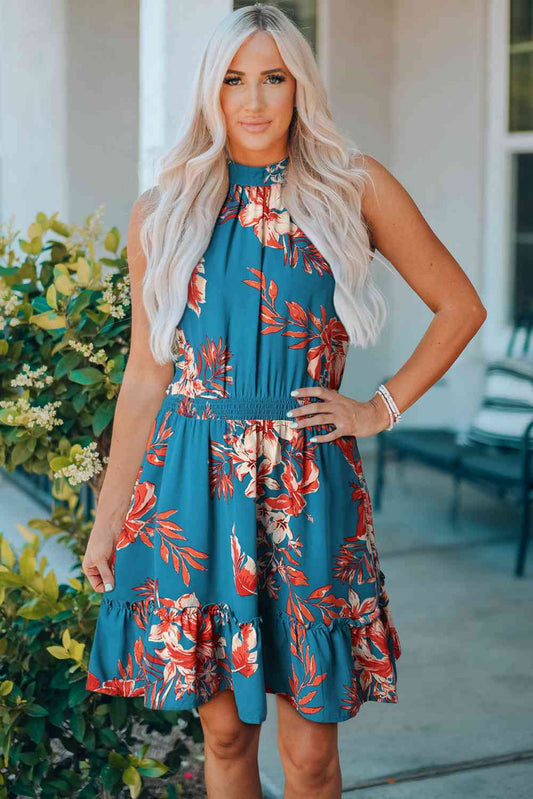 Floral Smocked Waist Sleeveless Dress