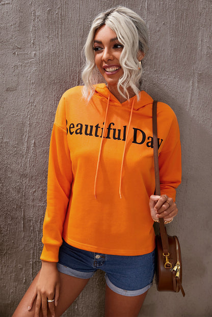 BEAUTIFUL DAY Graphic Drawstring Hoodie