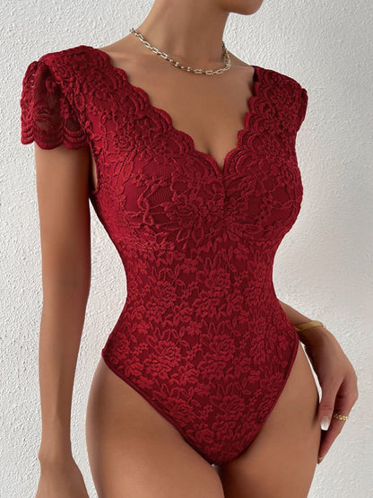 Lace Trim V-Neck Bodysuit