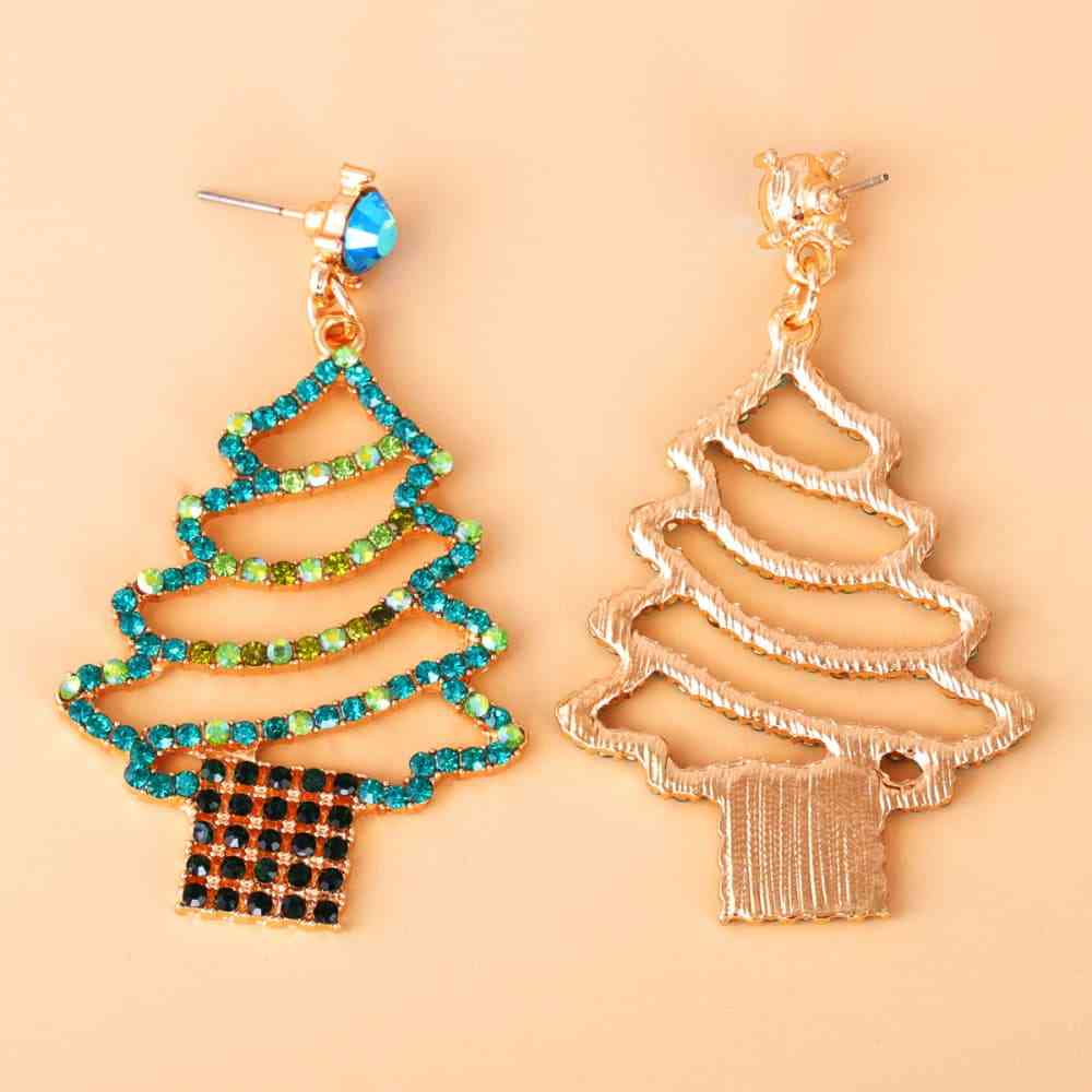 Rhinestone Alloy Christmas Tree Earrings