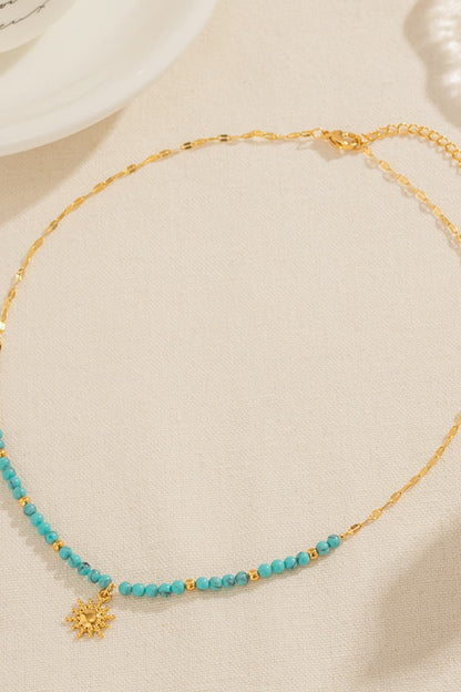 Turquoise Beaded 18K Gold-Plated Sun Shape Pendant Necklace