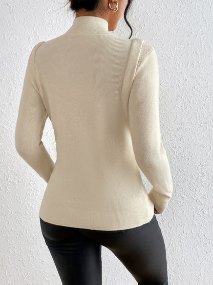 Button Detail Turtleneck Knit Top