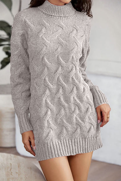 Cable-Knit Turtleneck Sweater Dress