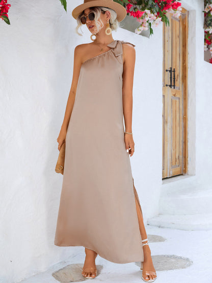 One-Shoulder Slit Maxi Dress