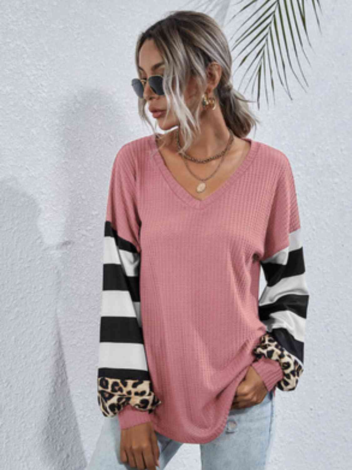 Leopard Striped Waffle-Knit Top