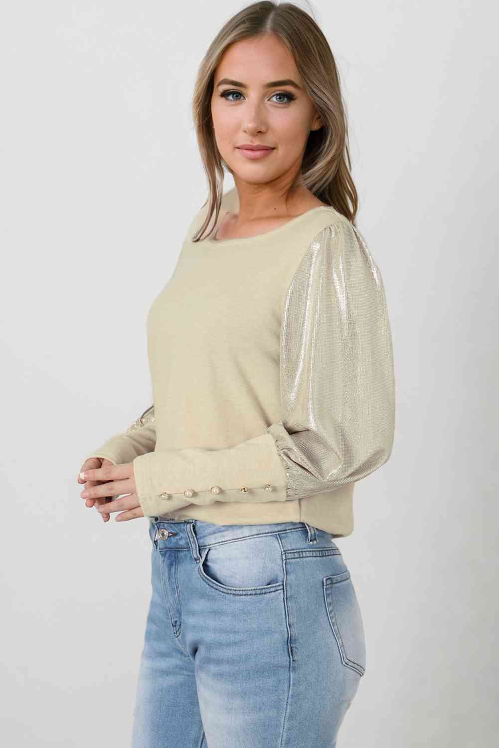 Round Neck Lantern Sleeve Top