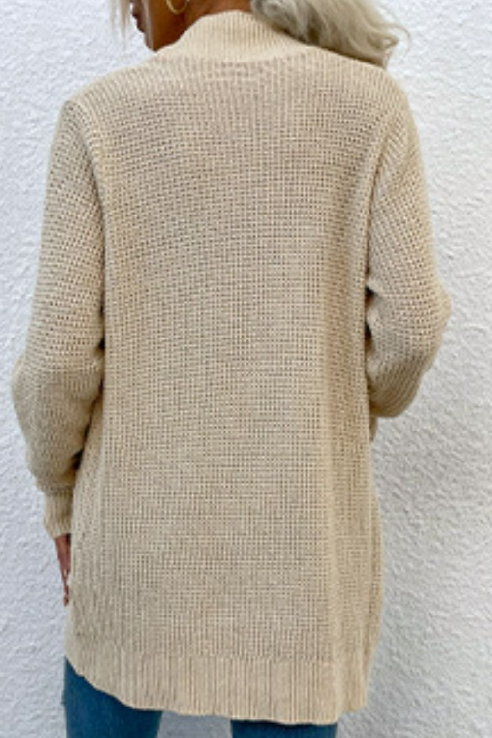 Open Front Rib-Knit Cardigan with Pockets