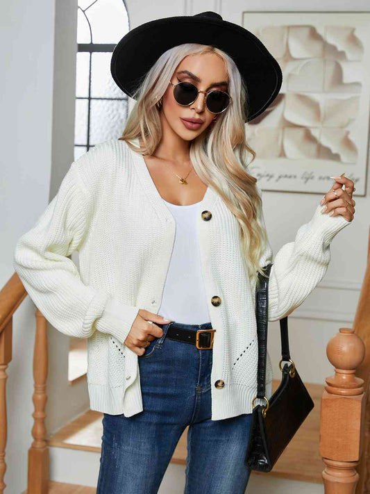 Button Up V-Neck Long Sleeve Cardigan