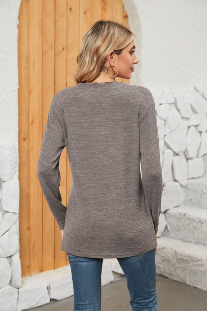 Notched Neck Long Sleeve T-Shirt