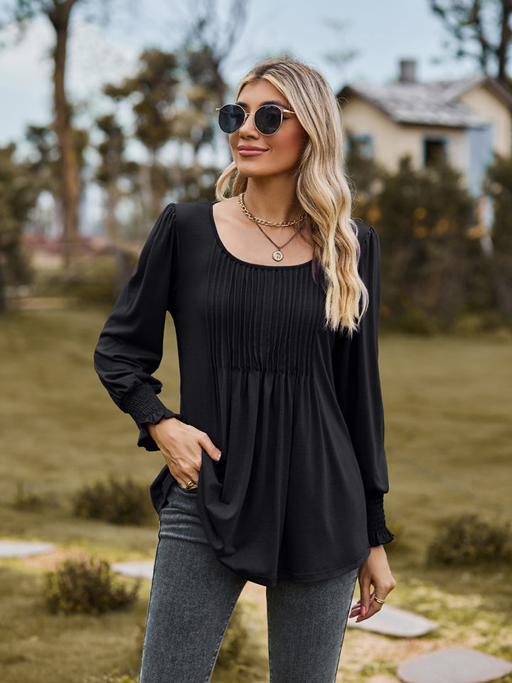 Puff Sleeve Pleated Blouse