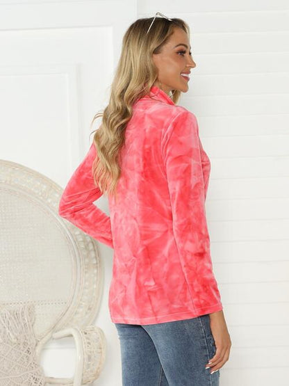 Tie-Dye Half Button Long Sleeve T-Shirt