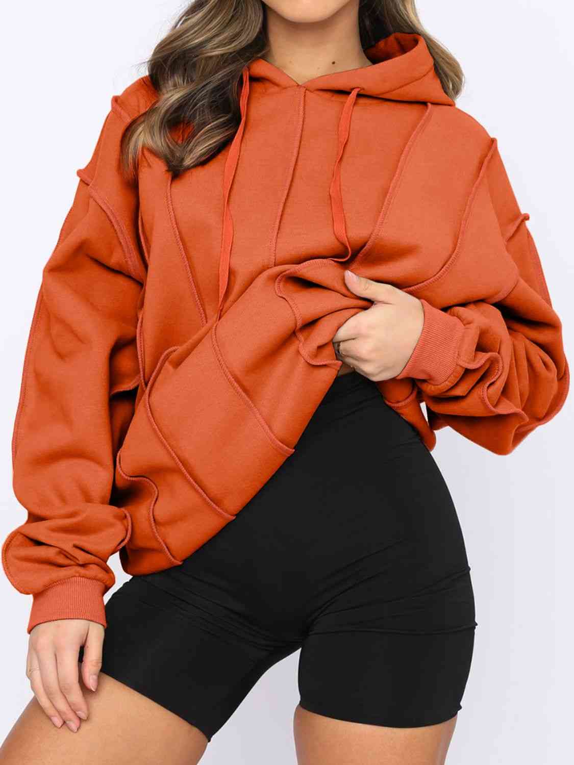 Exposed Seams Long Sleeve Hoodie