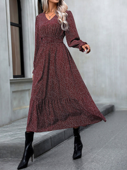 V-Neck Flounce Sleeve Dress