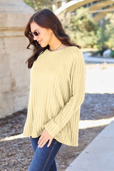 Basic Bae Full Size Ribbed Round Neck Long Sleeve Knit Top