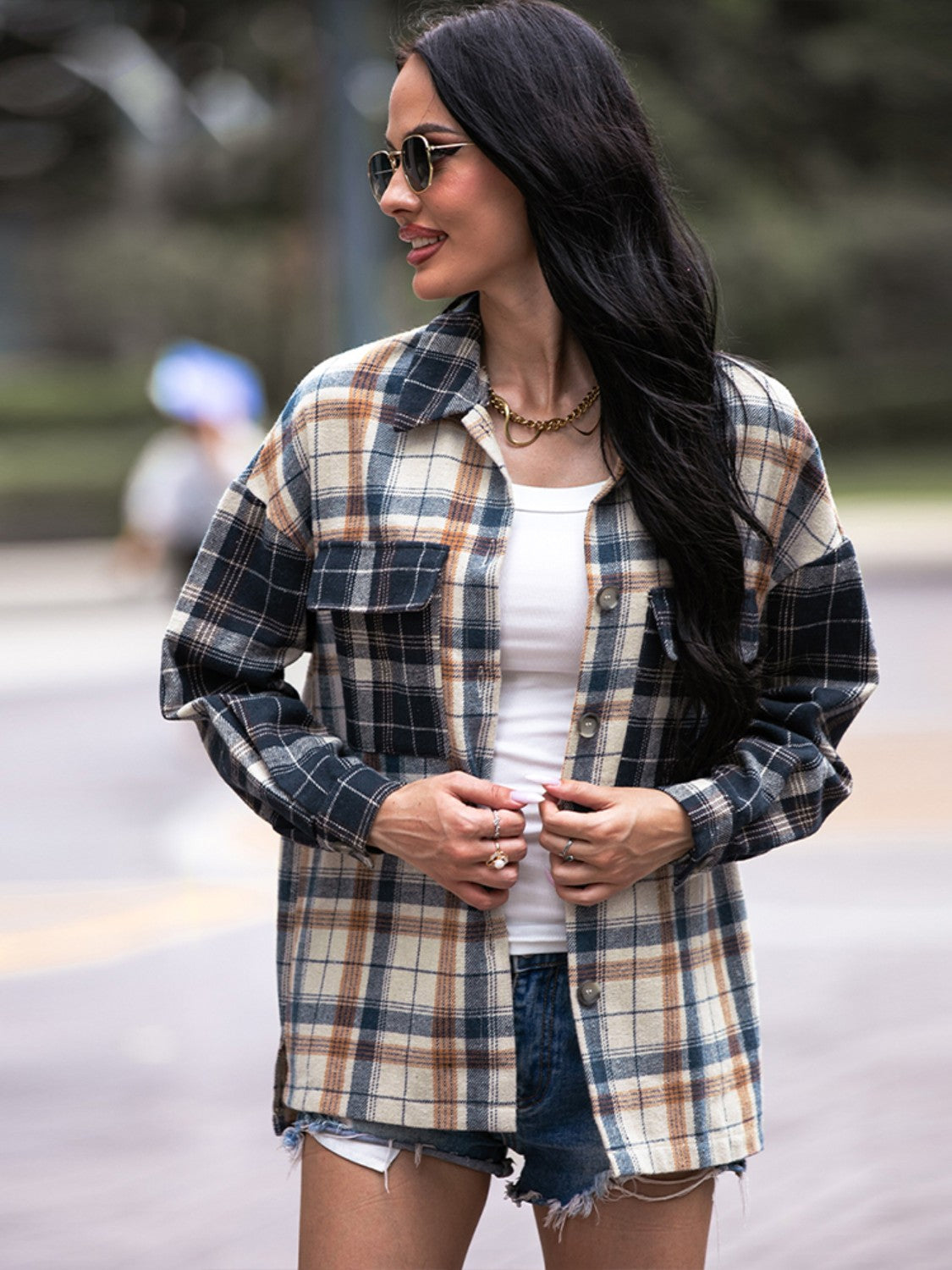 Plaid Dropped Shoulder Shacket