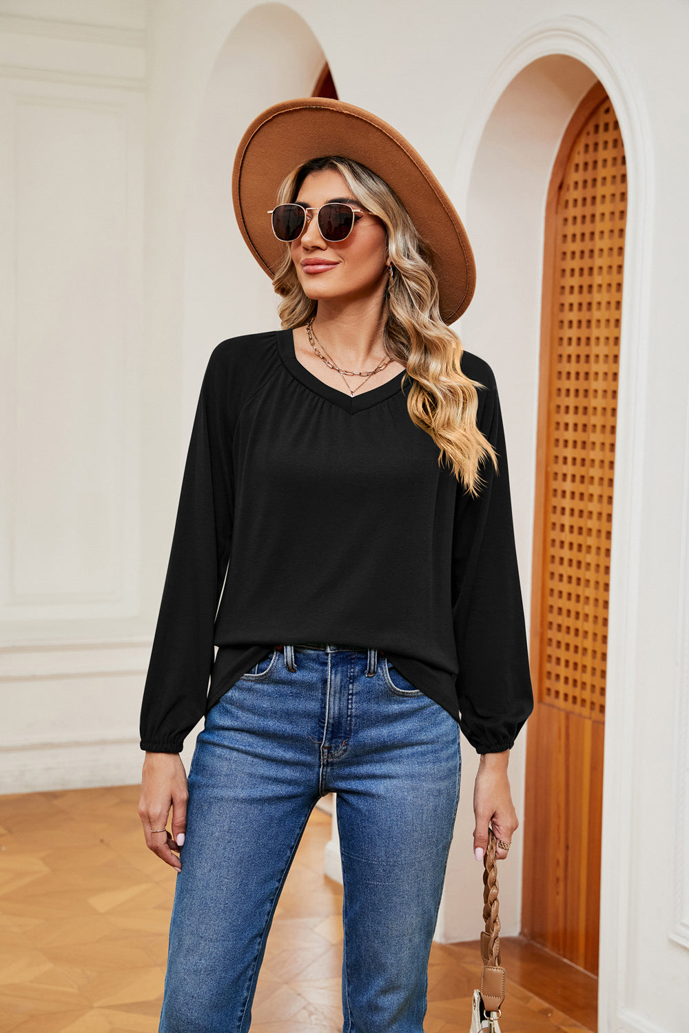 V-Neck Long Sleeve T-Shirt