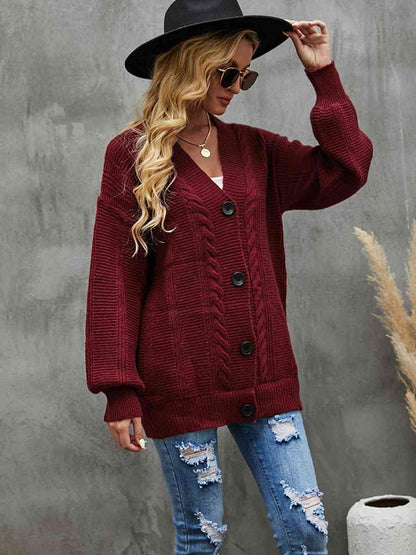 Cable-Knit Dropped Shoulder Cardigan