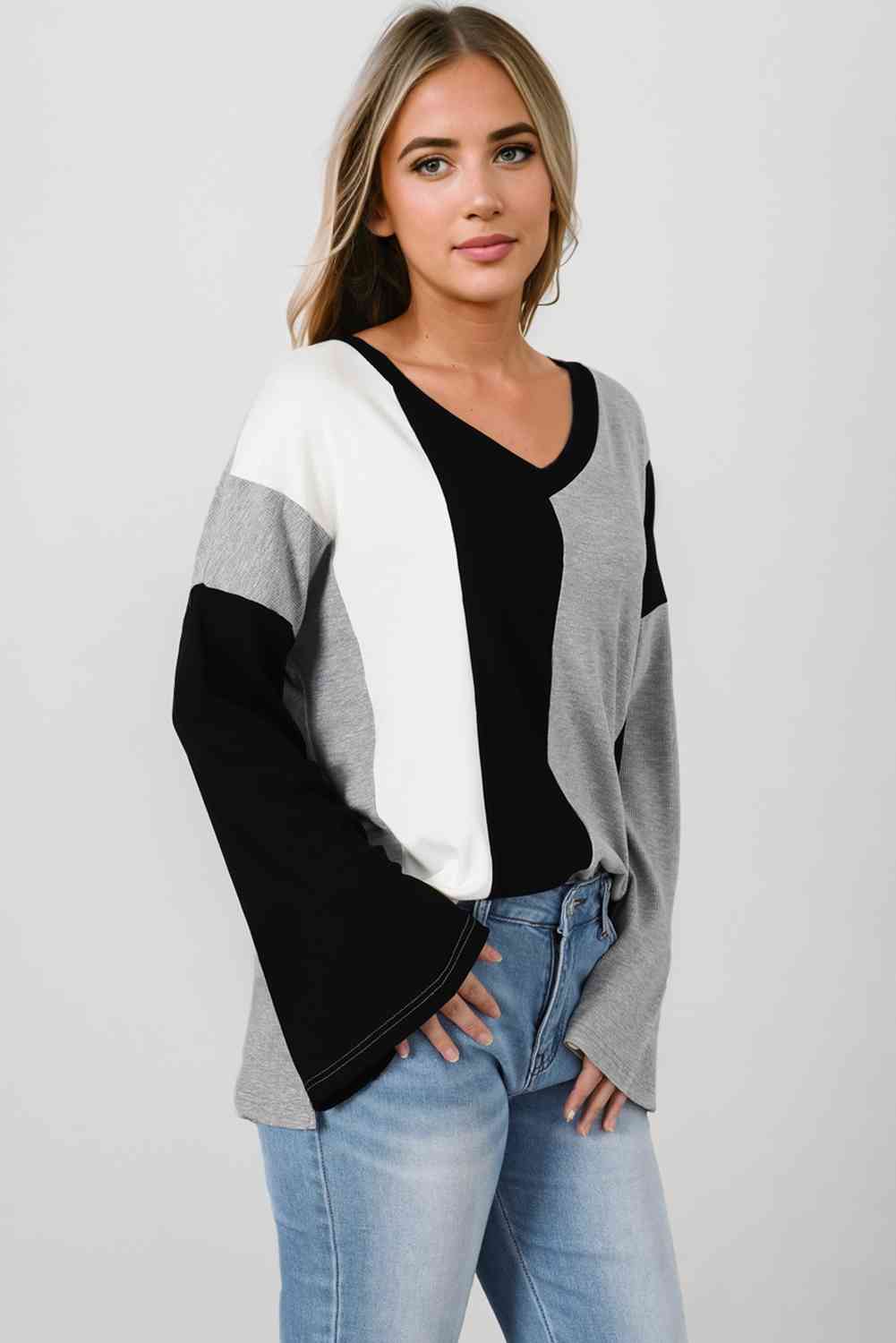 Color Block V-Neck Top