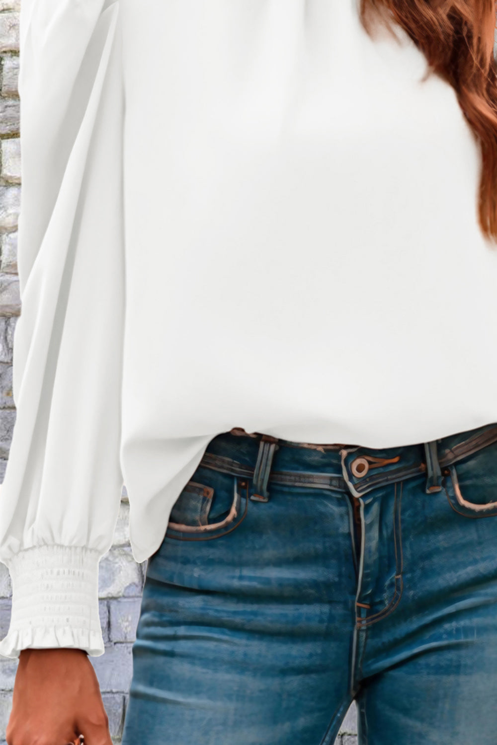 Mock Neck Puff Sleeve Blouse