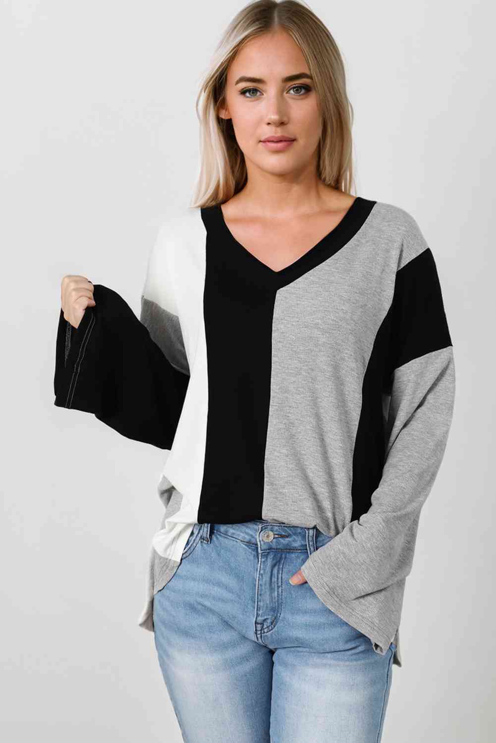 Color Block V-Neck Top