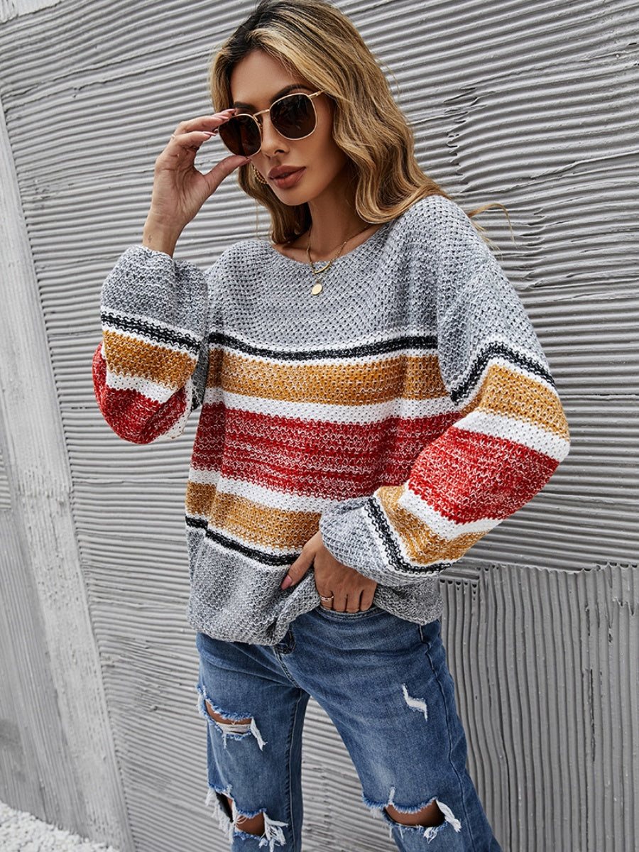 Color Block Boat Neck Knit Top