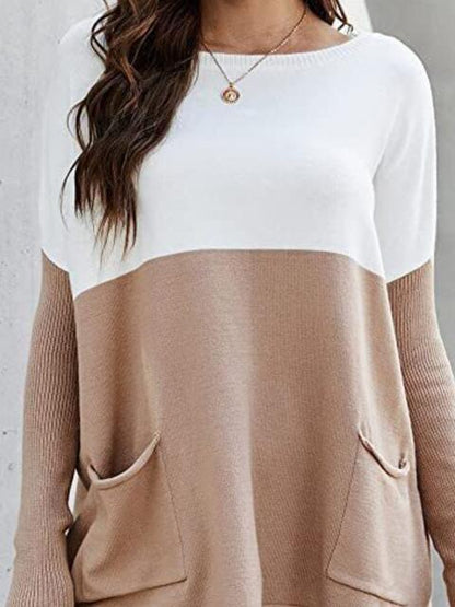 Two Tone Pullover Sweater with Pockets