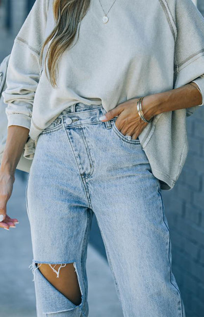 Women's Irregularly Ripped Denim Trousers