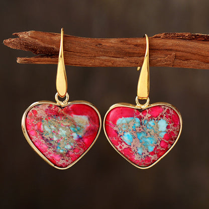 Natural Stone Heart Drop Earrings