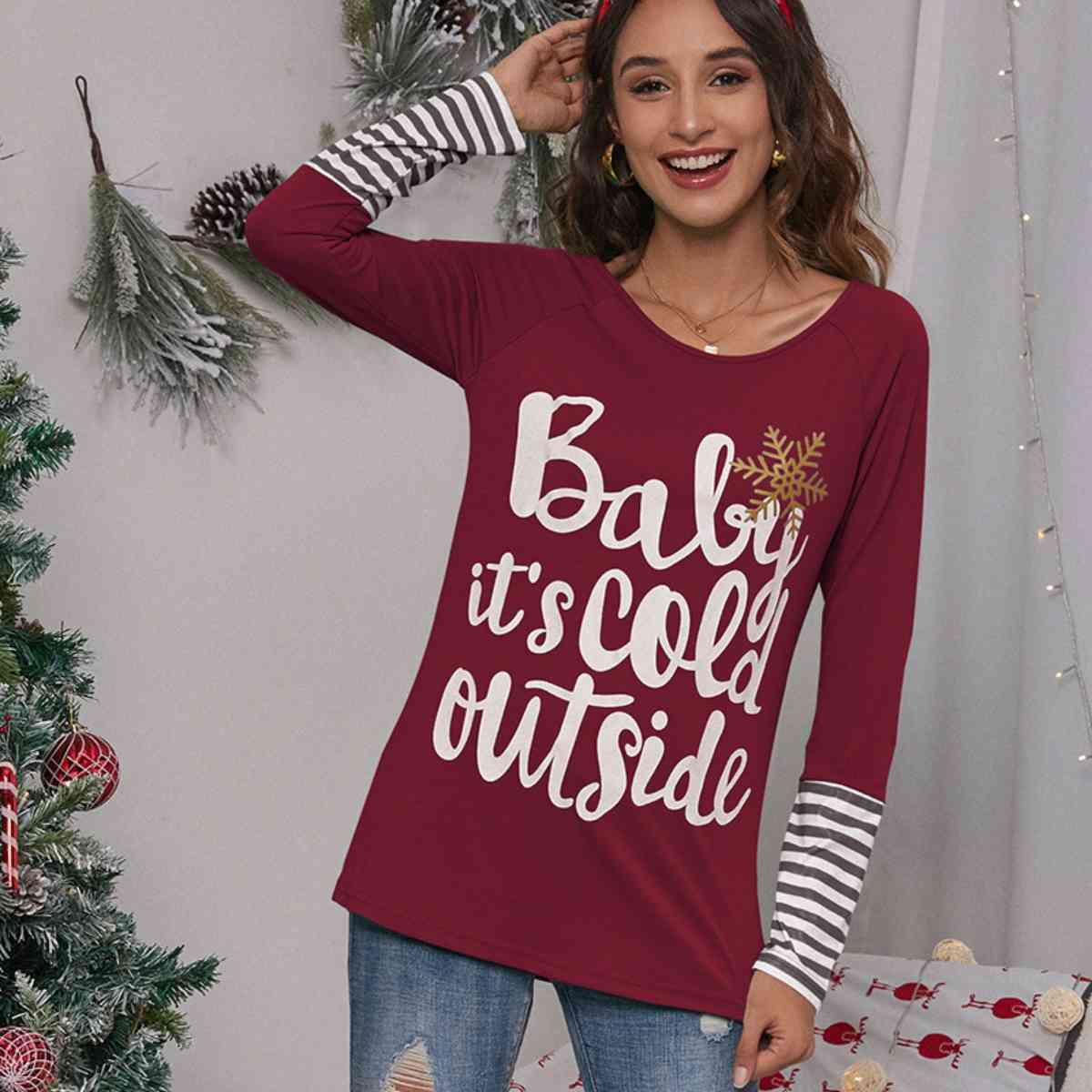 Slogan Graphic Striped Long Sleeve T-Shirt