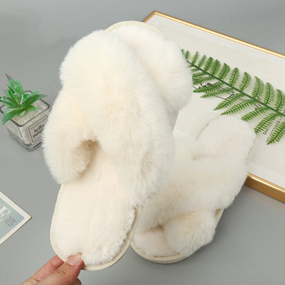 Faux Fur Crisscross Strap Slippers