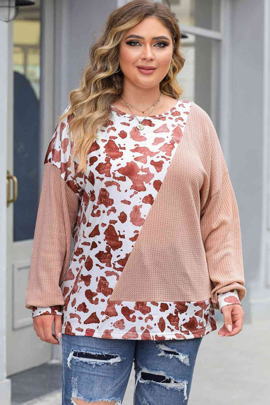 Plus Size Waffle-Knit Drop Shoulder Blouse