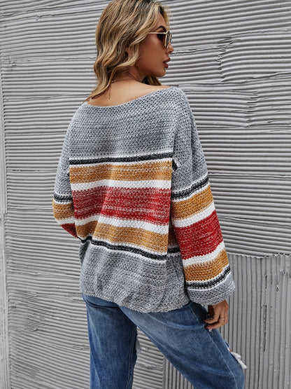 Color Block Boat Neck Knit Top