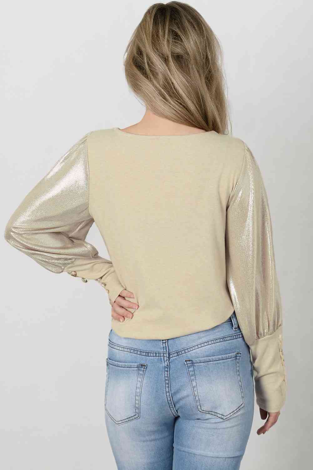 Round Neck Lantern Sleeve Top