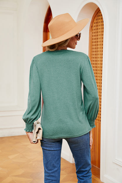 Contrast V-Neck Long Sleeve Top