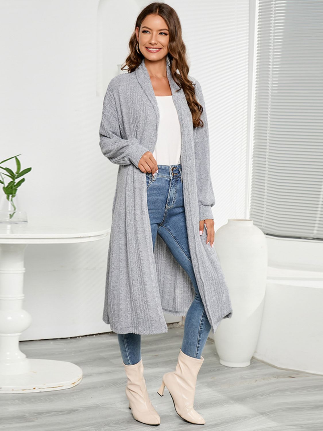 Open Front Long Sleeve Duster Cardigan