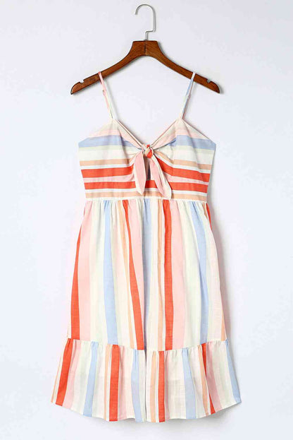 Striped Tied Spaghetti Strap Dress