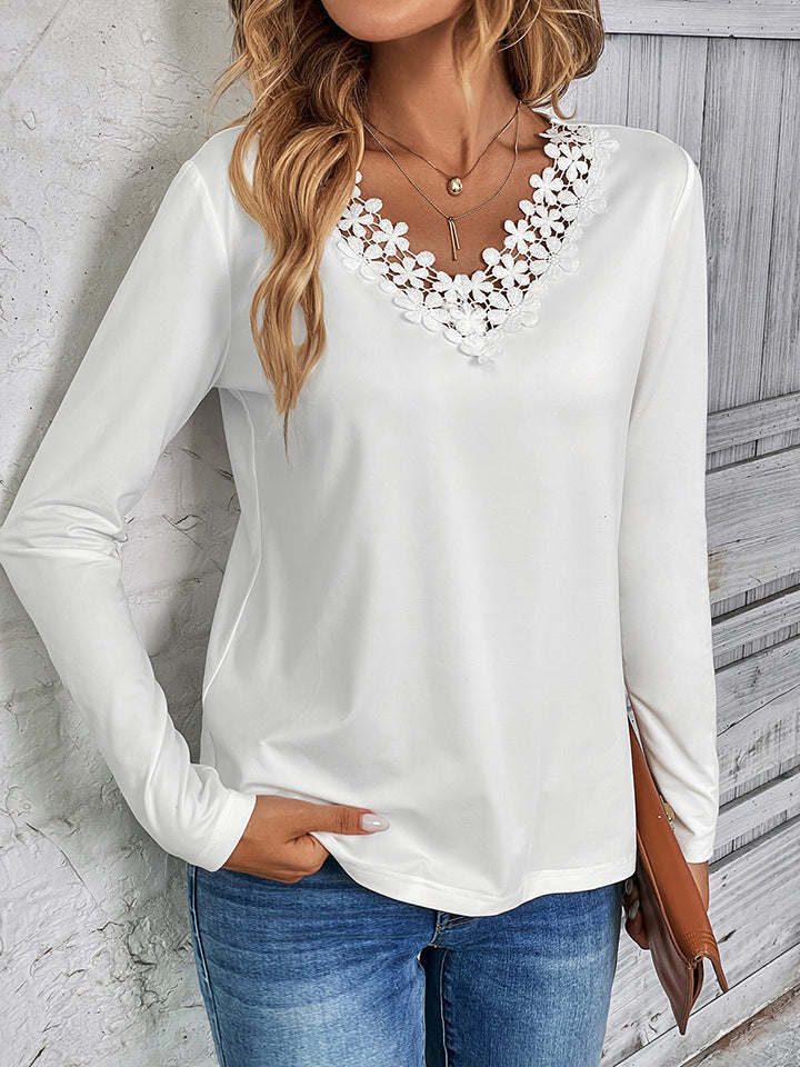 Lace Trim V-Neck T-Shirt