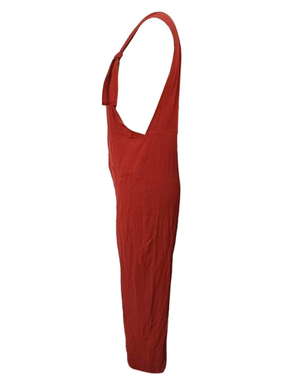 Sleeveless Straight Neck Pocketed Jumpsuit